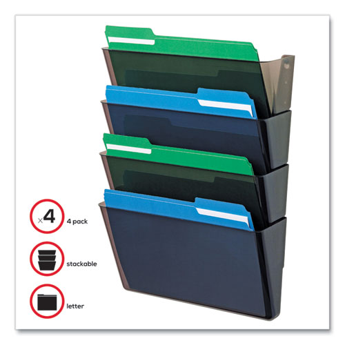 Docupocket Stackable Four-pocket Wall File, 4 Sections, Letter Size, 13" X 4", Smoke, Ships In 4-6 Business Days