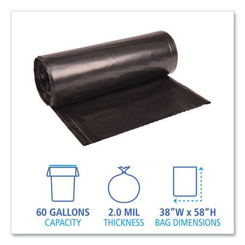 Recycled Low-density Polyethylene Can Liners, 60 Gal, 1.8 Mil, 38" X 58", Black, 10 Bags/roll, 10 Rolls/carton