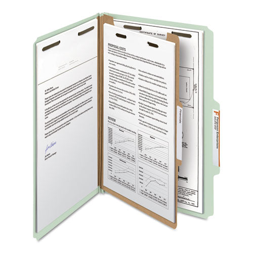 Recycled Pressboard Classification Folders, 2" Expansion, 1 Divider, 4 Fasteners, Legal Size, Gray-green, 10/box