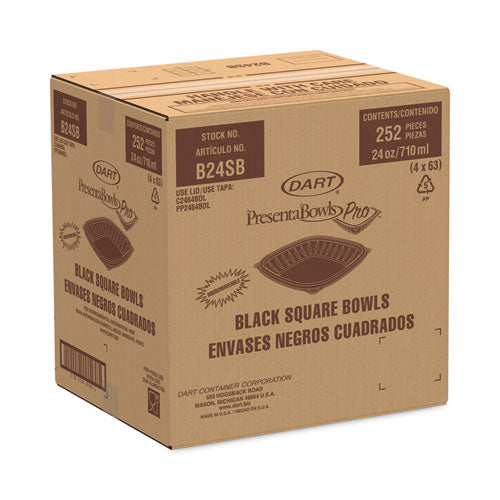 Presentabowls Pro Black Square Bowls, 24 Oz, 8.5 X 8.5 X 1.8, Plastic, 63/bag, 4 Bags/carton