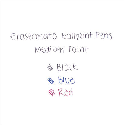 Eraser Mate Ballpoint Pen, Stick, Medium 1 Mm, Black Ink, Black Barrel, Dozen