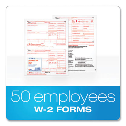 W-2 Tax Forms For Inkjet/laser Printers, Fiscal Year: 2023, Four-part Carbonless, 8.5 X 5.5, 2 Forms/sheet, 50 Forms Total