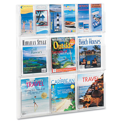 Reveal Clear Literature Displays, 12 Compartments, 30w X 2d X 34.75h, Clear