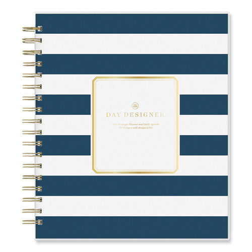 Day Designer Navy Stripe Daily/monthly Planner, Navy Stripe Artwork, 10 X 8, Navy/white/gold Cover, 12-month (jan-dec): 2024