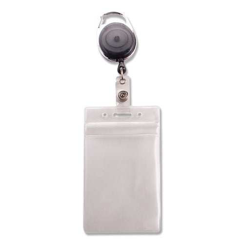 Resealable Badge Holder Combo Pack With Badge Reel, 30" Cord, Vertical, Frost 2.68" X 5" Holder, 2.38" X 3.75" Insert, 10/pk