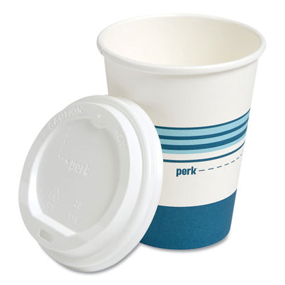 Paper Hot Cup And Plastic Dome Lid Combo, 12 Oz, White/blue, 50 Sets/pack