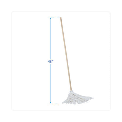 Handle/deck Mops, #16 White Rayon Head, 48" Natural Wood Handle