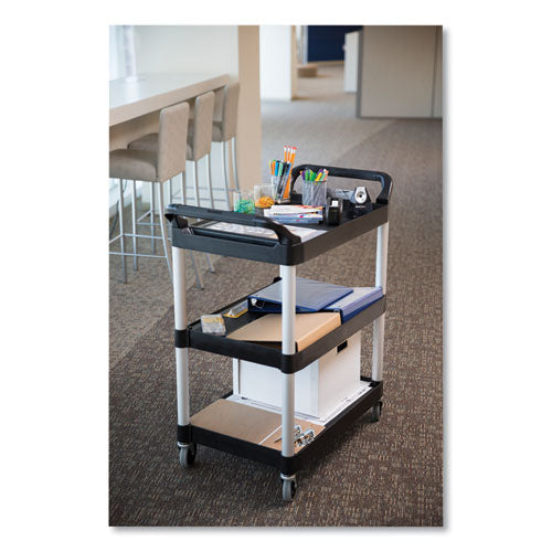 Three-shelf Service Cart, Plastic, 3 Shelves, 200 Lb Capacity, 18.63" X 33.63" X 37.75", Black