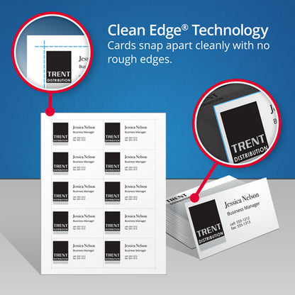 Clean Edge Business Cards, Laser, 2 X 3.5, White, 200 Cards, 10 Cards/sheet, 20 Sheets/pack