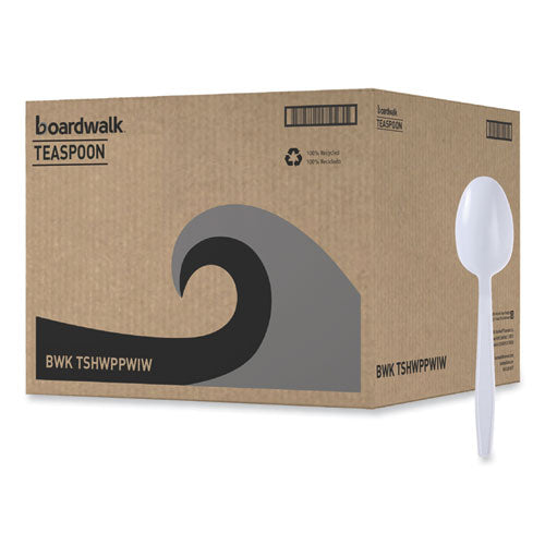 Heavyweight Wrapped Polypropylene Cutlery, Teaspoon, White, 1,000/carton