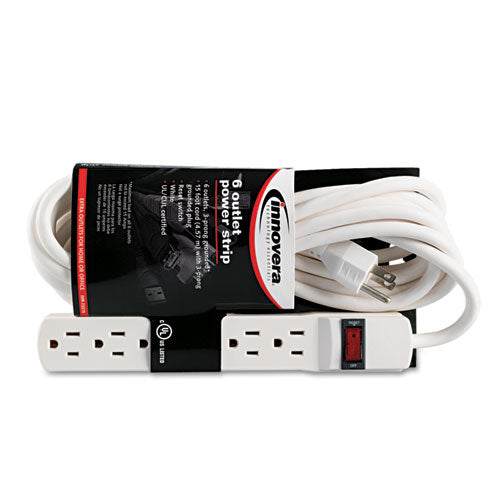 Power Strip, 6 Outlets, 15 Ft Cord, Ivory