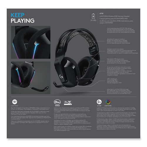 G733 Lightspeed Wireless Gaming Binaural Over The Head Headset, Black