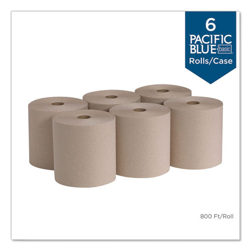 Pacific Blue Basic Nonperforated Paper Towels, 1-ply, 7.78 X 800 Ft, Brown, 6 Rolls/carton