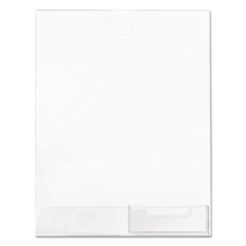 Superior Image Slanted Sign Holder With Business Card Holder, 8.5w X 4.5d X 11h, Clear