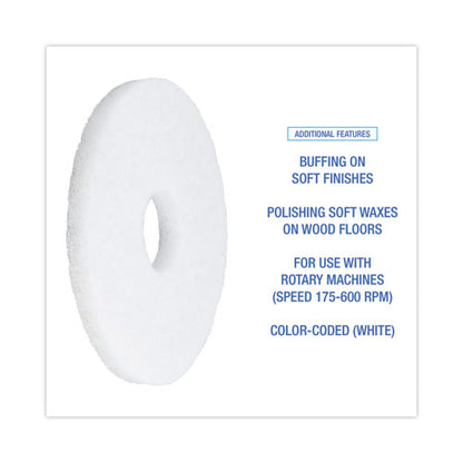 Polishing Floor Pads, 12" Diameter, White, 5/carton