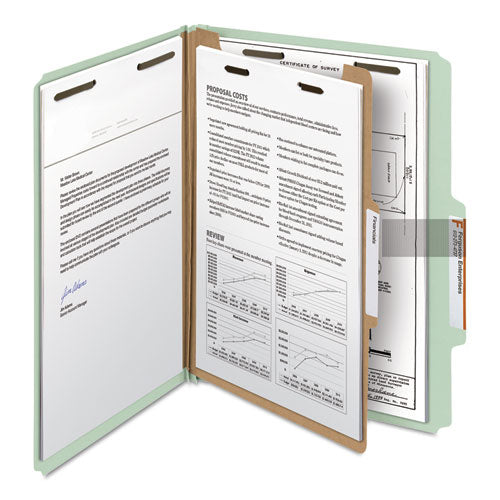 Recycled Pressboard Classification Folders, 2" Expansion, 1 Divider, 4 Fasteners, Letter Size, Gray-green, 10/box