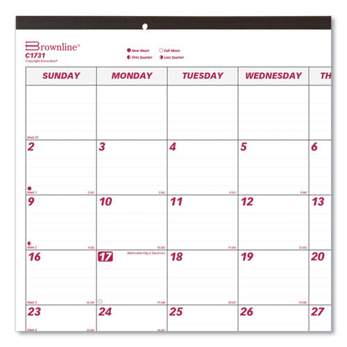 Monthly Desk Pad Calendar, 22 X 17, White/burgundy Sheets, Black Binding, Black Corners, 12-month (jan To Dec): 2024