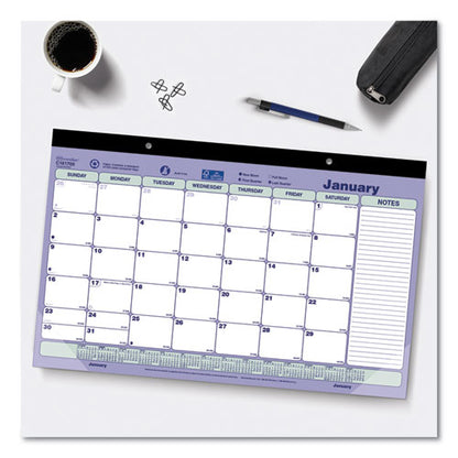 Monthly Desk Pad Calendar, 17.75 X 10.88, White/blue/green Sheets, Black Binding, Clear Corners, 12-month (jan To Dec): 2024