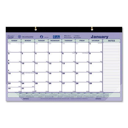 Monthly Desk Pad Calendar, 17.75 X 10.88, White/blue/green Sheets, Black Binding, Clear Corners, 12-month (jan To Dec): 2024