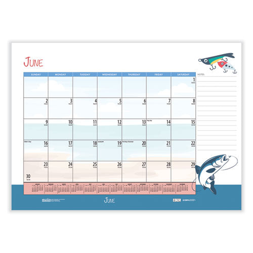 Recycled Desk Pad Calendar, Illustrated Seasons Artwork, 22 X 17, Black Binding/corners,12-month (jan To Dec): 2024