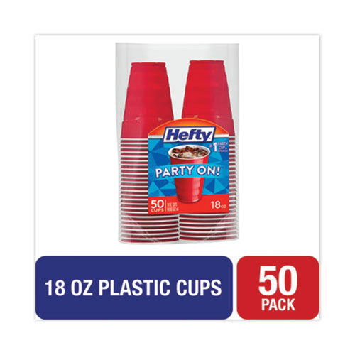 Easy Grip Disposable Plastic Party Cups, 18 Oz, Red, 50/pack, 8 Packs/carton