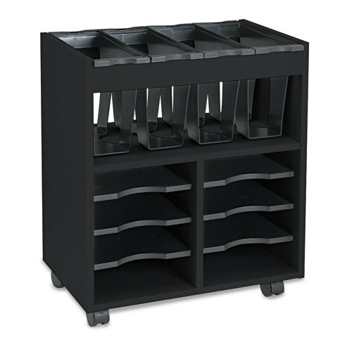 Go Cart Mobile File, Engineered Wood, 8 Shelves, 4 Bins, 14.5" X 21.5" X 26.25", Black