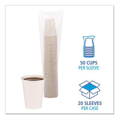 Paper Hot Cups, 12 Oz, White, 50 Cups/sleeve, 20 Sleeves/carton