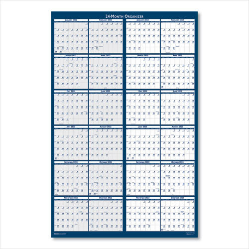 Reversible/erasable 2 Year Wall Calendar, 24 X 37, Light Blue/blue/white Sheets, 24-month (jan To Dec): 2024 To 2025