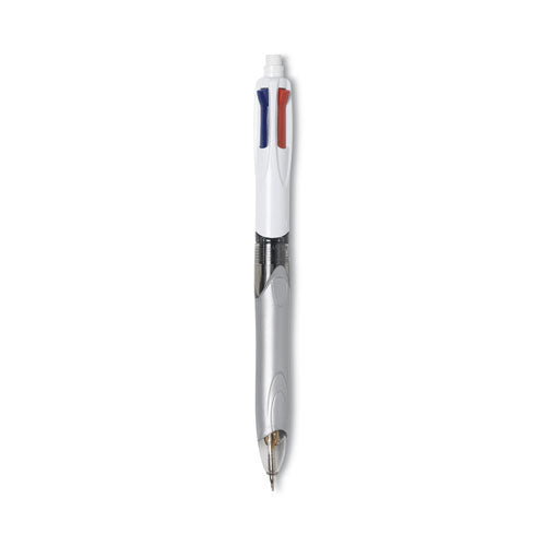 4-color 3 + 1 Multi-color Ballpoint Pen/pencil, Retractable, 1 Mm Pen/0.7 Mm Pencil, Black/blue/red Ink, Gray/white Barrel