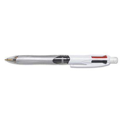 4-color 3 + 1 Multi-color Ballpoint Pen/pencil, Retractable, 1 Mm Pen/0.7 Mm Pencil, Black/blue/red Ink, Gray/white Barrel