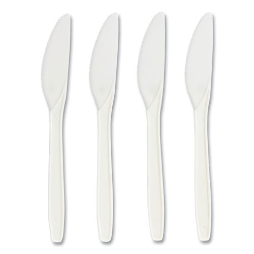 Mediumweight Plastic Cutlery, Knife, White, 300/pack