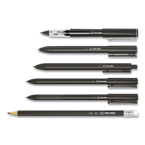 Quick Dry Gel Pen, Retractable, Fine 0.5 Mm, Black Ink, Black Barrel, 5/pack