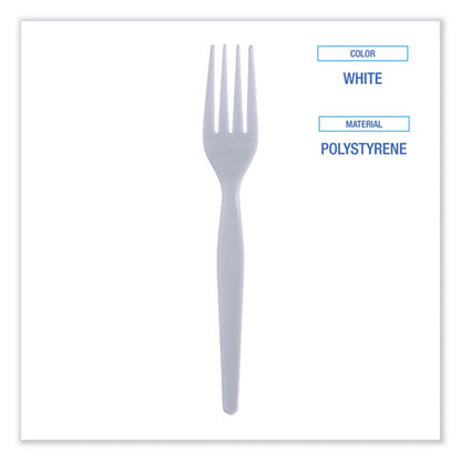 Heavyweight Polystyrene Cutlery, Fork, White, 1000/carton