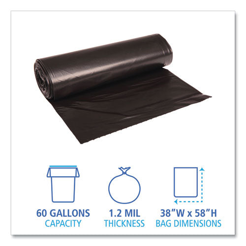 Recycled Low-density Polyethylene Can Liners, 60 Gal, 1.2 Mil, 38" X 58", Black, 10 Bags/roll, 10 Rolls/carton