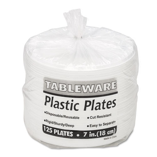 Plastic Dinnerware, Plates, 7" Dia, White, 125/pack