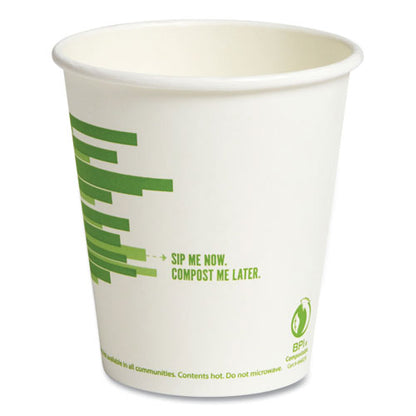 Eco-id Compostable Paper Hot Cups, 10 Oz, White/green, 50/pack