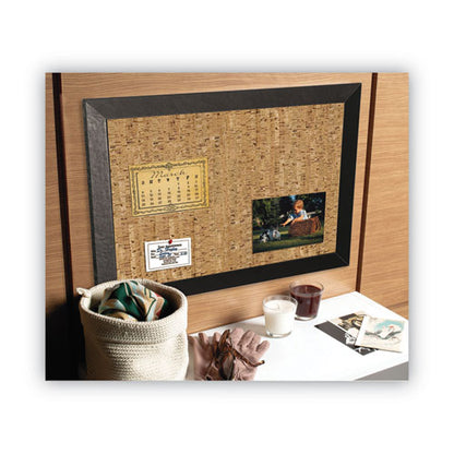 Natural Cork Bulletin Board, 24 X 18, Tan Surface, Black Wood Frame