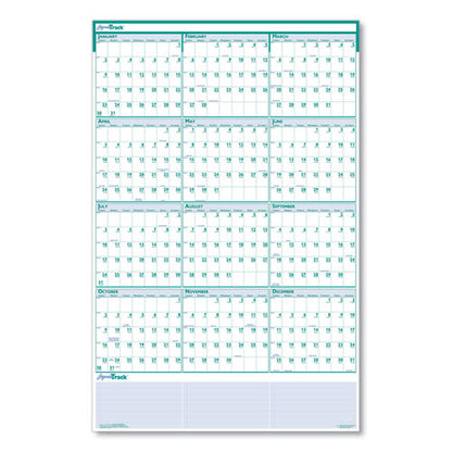 Express Track Recycled Reversible/erasable Yearly Wall Calendar, 24 X 37, White/teal Sheets, 12-month (jan To Dec): 2024