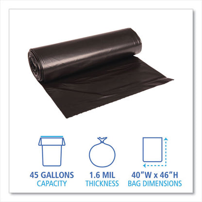 Recycled Low-density Polyethylene Can Liners, 45 Gal, 1.6 Mil, 40" X 46", Black, 10 Bags/roll, 10 Rolls/carton