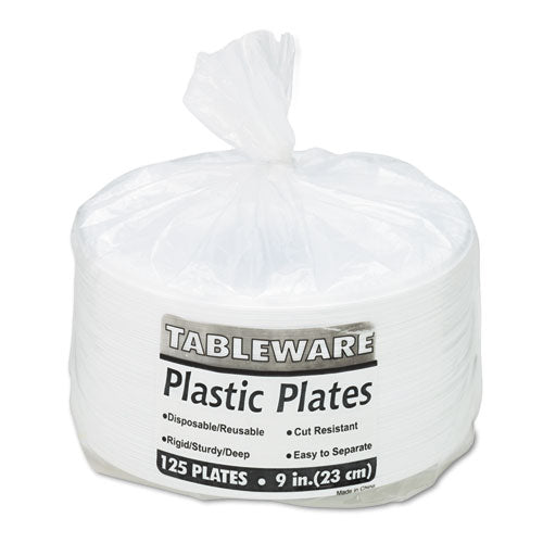 Plastic Dinnerware, Plates, 9" Dia, White, 500/carton