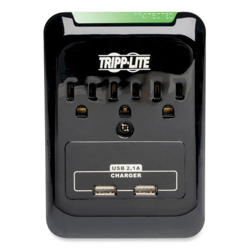 Protect It! Surge Protector, 3 Ac Outlets/2 Usb Ports, 540 J, Black