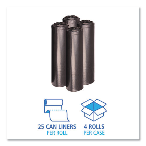 Recycled Low-density Polyethylene Can Liners, 33 Gal, 1.2 Mil, 33" X 39", Black, 10 Bags/roll, 10 Rolls/carton