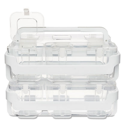 Stackable Caddy Organizer With S, M And L Containers, Plastic, 10.5 X 14 X 6.5, White Caddy/clear Containers