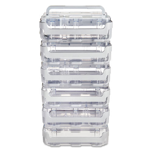 Stackable Caddy Organizer With S, M And L Containers, Plastic, 10.5 X 14 X 6.5, White Caddy/clear Containers