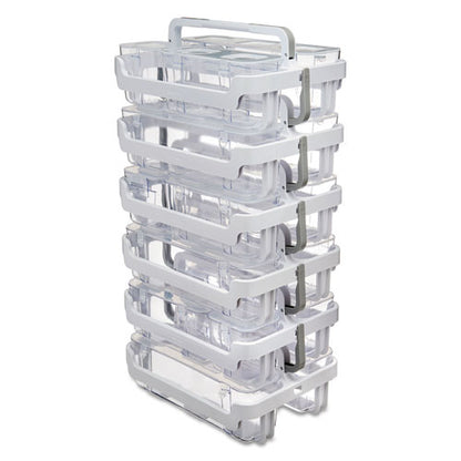 Stackable Caddy Organizer With S, M And L Containers, Plastic, 10.5 X 14 X 6.5, White Caddy/clear Containers