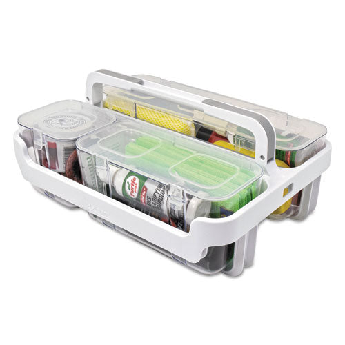 Stackable Caddy Organizer With S, M And L Containers, Plastic, 10.5 X 14 X 6.5, White Caddy/clear Containers