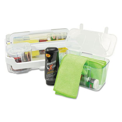 Stackable Caddy Organizer With S, M And L Containers, Plastic, 10.5 X 14 X 6.5, White Caddy/clear Containers