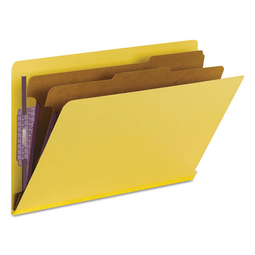 End Tab Pressboard Classification Folders, Six Safeshield Fasteners, 2" Expansion, 2 Dividers, Legal Size, Yellow, 10/box