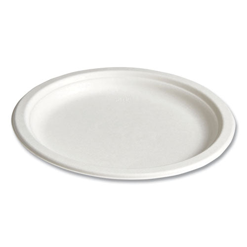 Pfas-free Compostable Bagasse Plates, 9" Dia, White, 250/pack