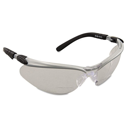 Bx Molded-in Diopter Safety Glasses, 1.5+ Diopter Strength, Silver/black Frame, Clear Lens, 20/box